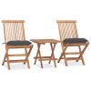 3 Piece Folding Outdoor Dining Set with Cushion Solid Wood Teak