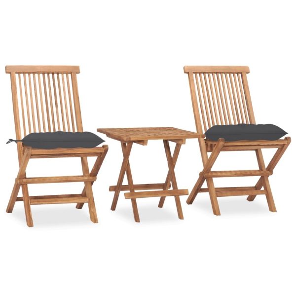 3 Piece Folding Outdoor Dining Set with Cushion Solid Wood Teak