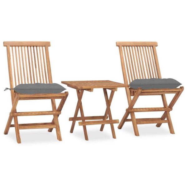 3 Piece Folding Outdoor Dining Set with Cushion Solid Wood Teak