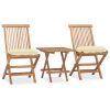 3 Piece Folding Outdoor Dining Set with Cushion Solid Wood Teak