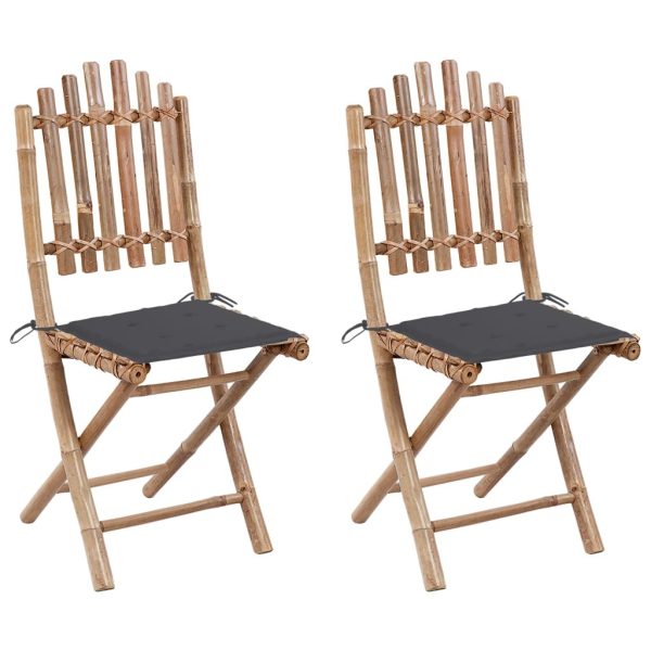 Folding Garden Chairs 2 pcs with Cushions Bamboo