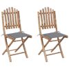 Folding Garden Chairs 2 pcs with Cushions Bamboo