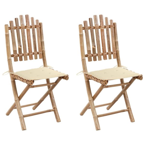 Folding Garden Chairs 2 pcs with Cushions Bamboo