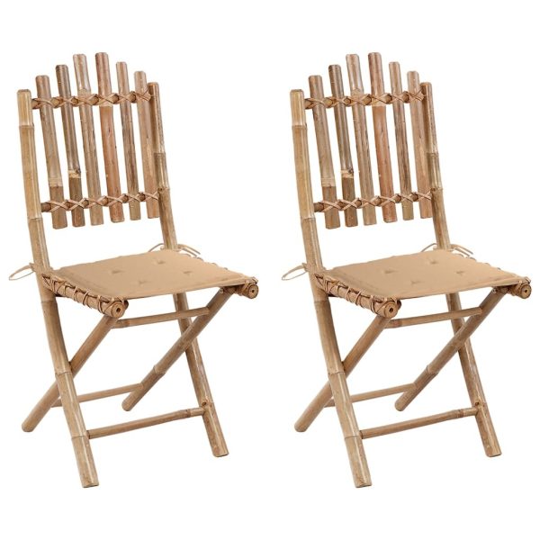 Folding Garden Chairs 2 pcs with Cushions Bamboo