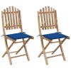 Folding Garden Chairs 2 pcs with Cushions Bamboo