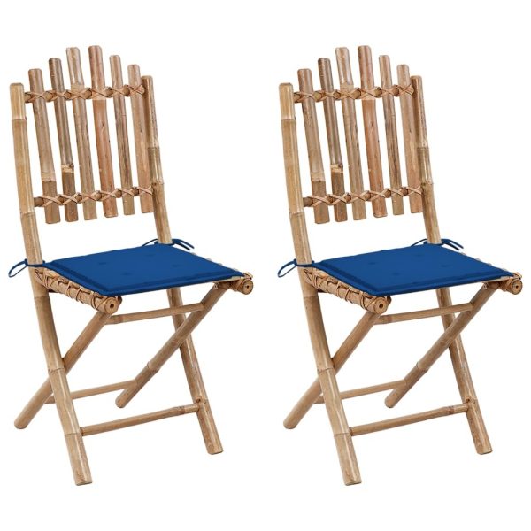 Folding Garden Chairs 2 pcs with Cushions Bamboo