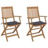 Folding Garden Chairs with Cushions Solid Wood Acacia