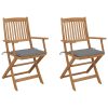 Folding Garden Chairs with Cushions Solid Wood Acacia