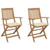 Folding Garden Chairs with Cushions Solid Wood Acacia