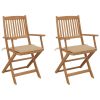 Folding Garden Chairs with Cushions Solid Wood Acacia