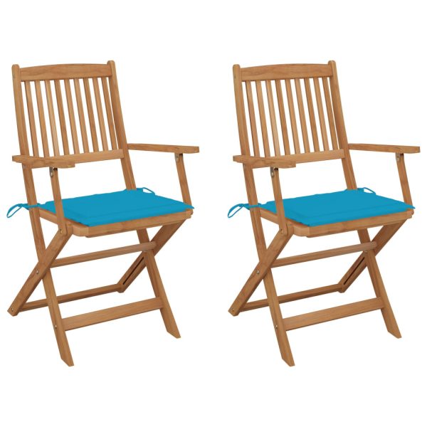 Folding Garden Chairs with Cushions Solid Wood Acacia