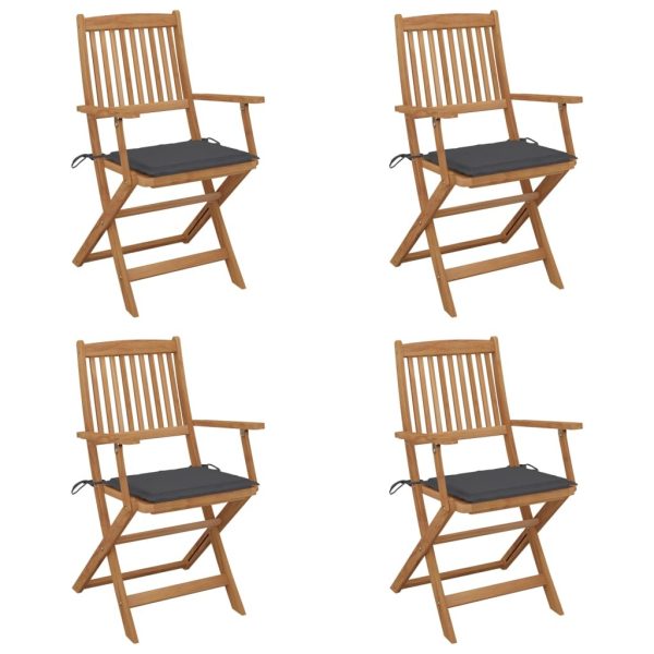 Folding Garden Chairs with Cushions Solid Wood Acacia