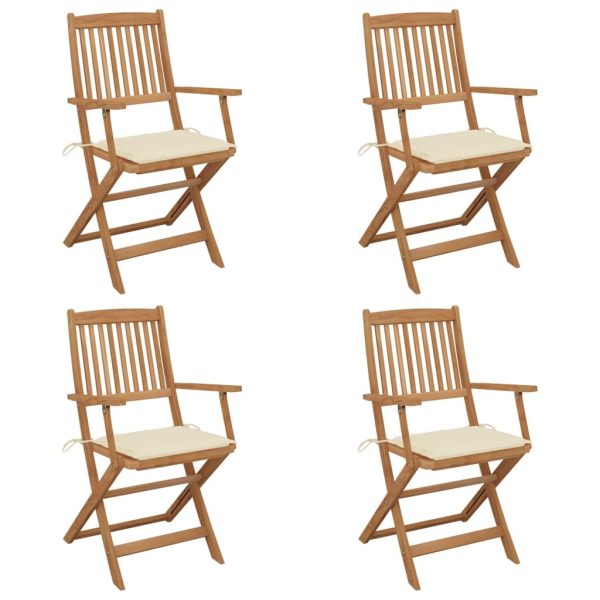 Folding Garden Chairs with Cushions Solid Wood Acacia