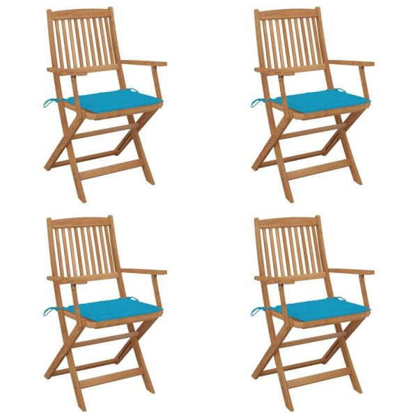 Folding Garden Chairs with Cushions Solid Wood Acacia