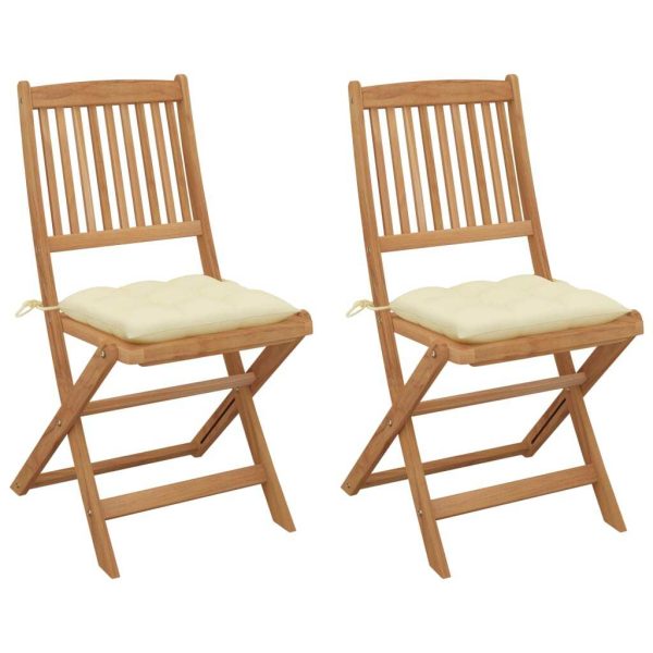 Folding Garden Chairs with Cushions Solid Wood Acacia