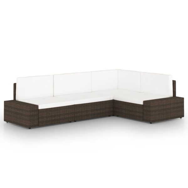 Garden Lounge Set with Cushions Brown Poly Rattan