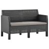Garden Sofa with Cushions Anthracite PP Rattan