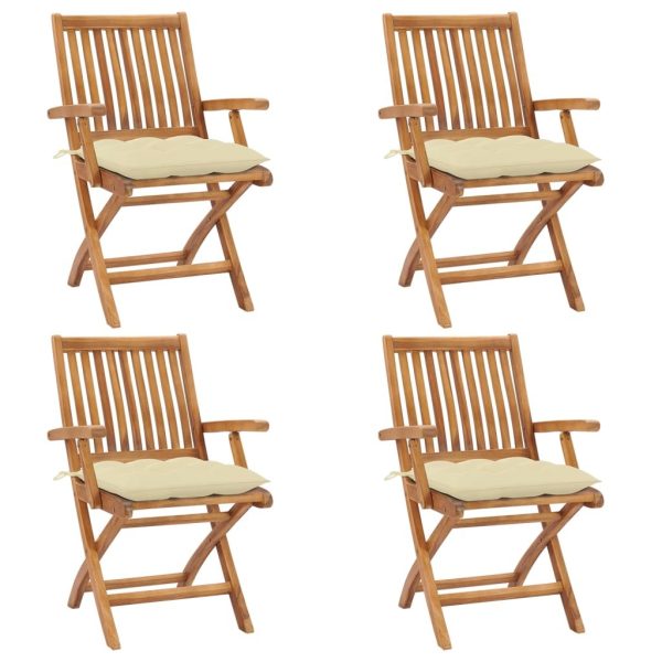 Garden Chairs with Cushions Solid Teak Wood