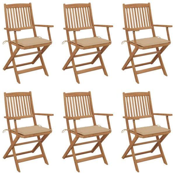 Folding Garden Chairs with Cushions Solid Acacia Wood