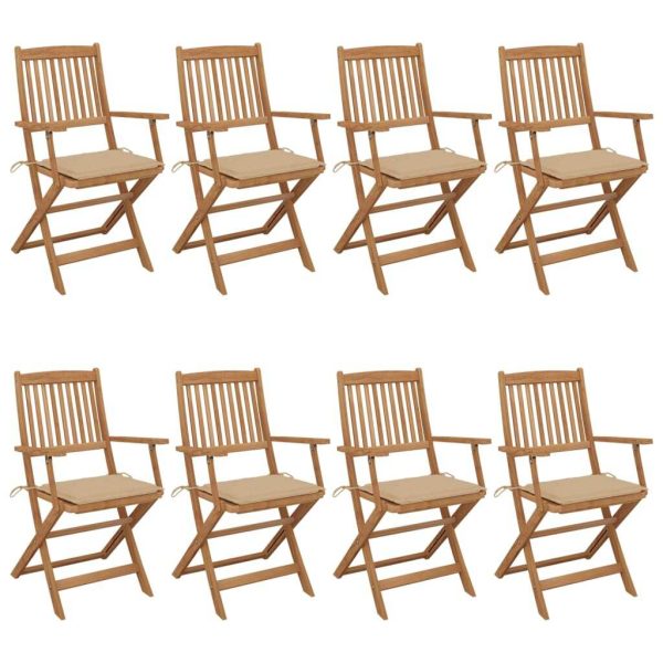 Folding Garden Chairs with Cushions Solid Acacia Wood