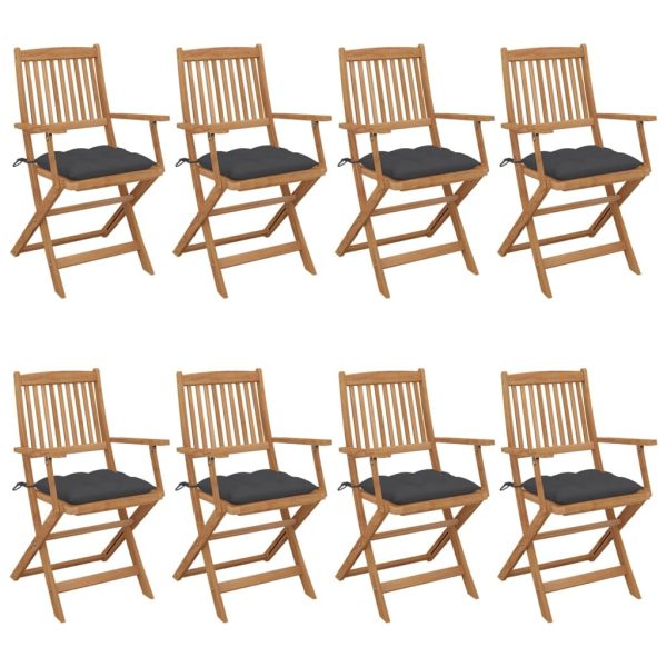 Folding Garden Chairs with Cushions Solid Acacia Wood