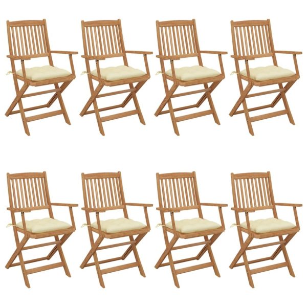 Folding Garden Chairs with Cushions Solid Acacia Wood