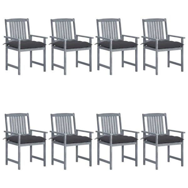 Garden Chairs with Cushions Grey Solid Acacia Wood