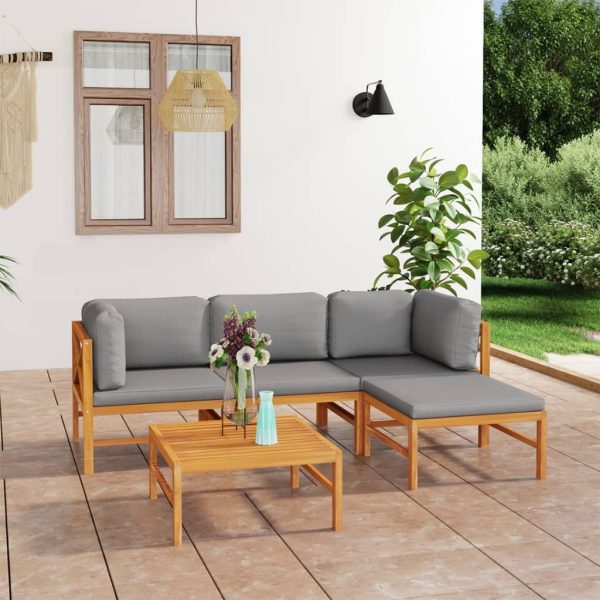 Garden Lounge Set with Cushions Solid Teak Wood