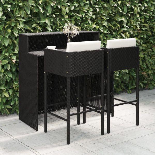 3 Piece Garden Bar Set with Cushions Poly Rattan