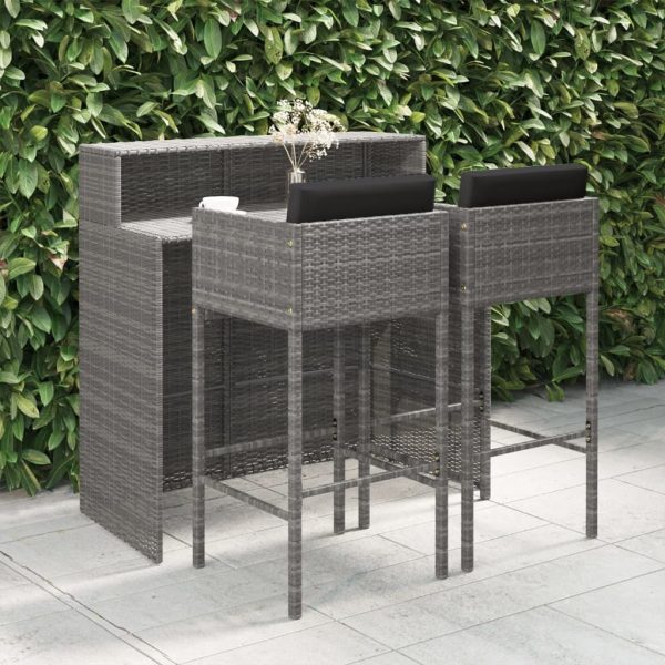 3 Piece Garden Bar Set with Cushions Poly Rattan