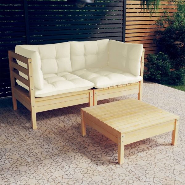 3 Piece Garden Lounge Set with Cushions Pinewood