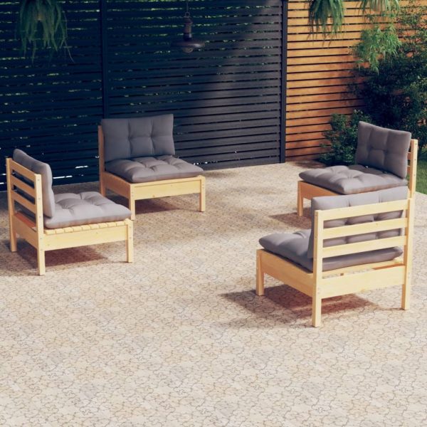 4 Piece Garden Lounge Set with Cushions Pinewood