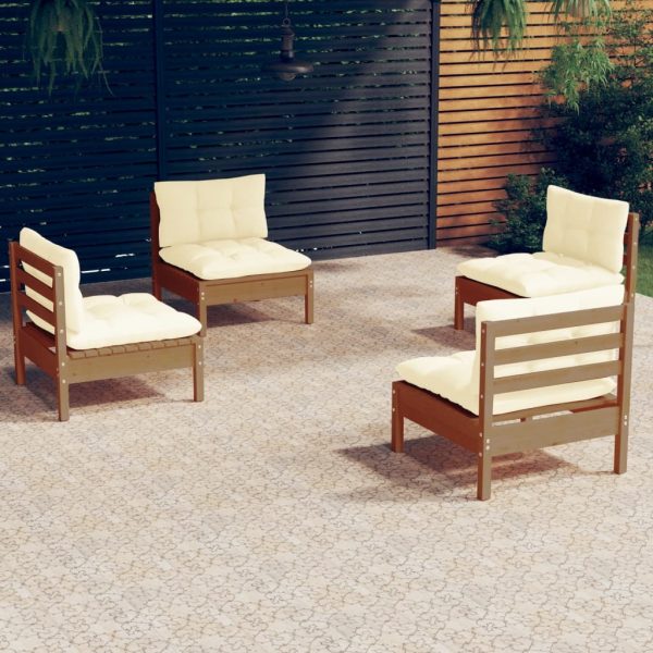 4 Piece Garden Lounge Set with Cushions Pinewood