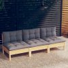 3-Seater Garden Sofa with Cushions Solid Pinewood