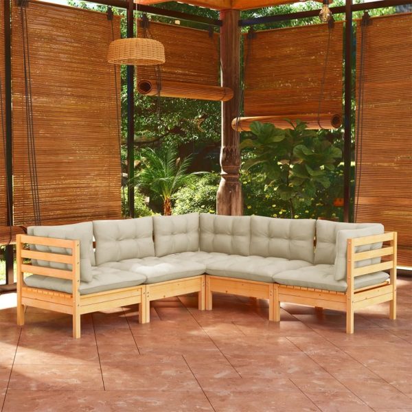 5 Piece Garden Lounge Set with Cushions Solid Pinewood