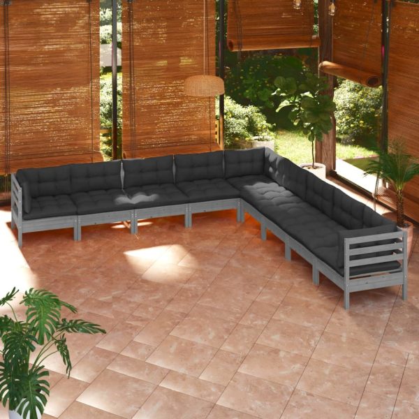9 Piece Garden Lounge Set with Cushions Solid Pinewood