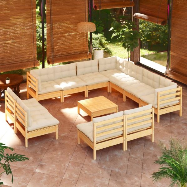 12 Piece Garden Lounge Set with Cushions Solid Pinewood