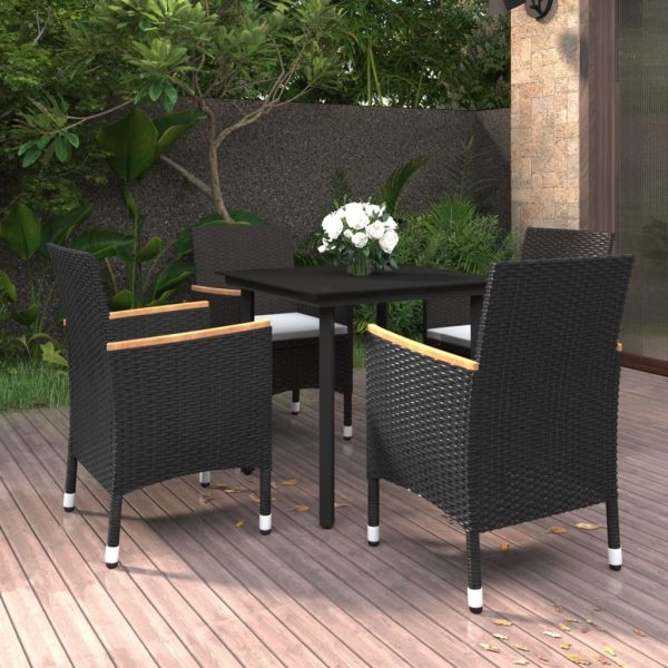 Garden Dining Set with Cushions Poly Rattan and Glass