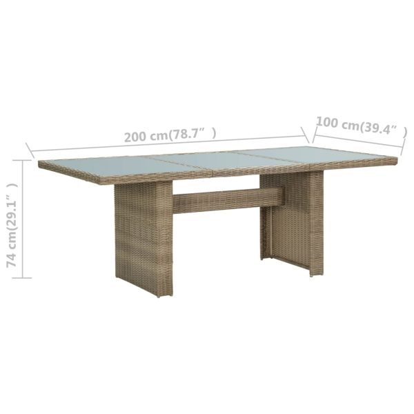 Garden Dining Table 200x100x74 cm Glass and Poly Rattan – Brown and Transparent