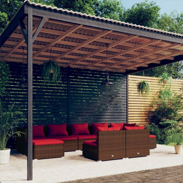 Garden Lounge Set with Cushions Brown Poly Rattan