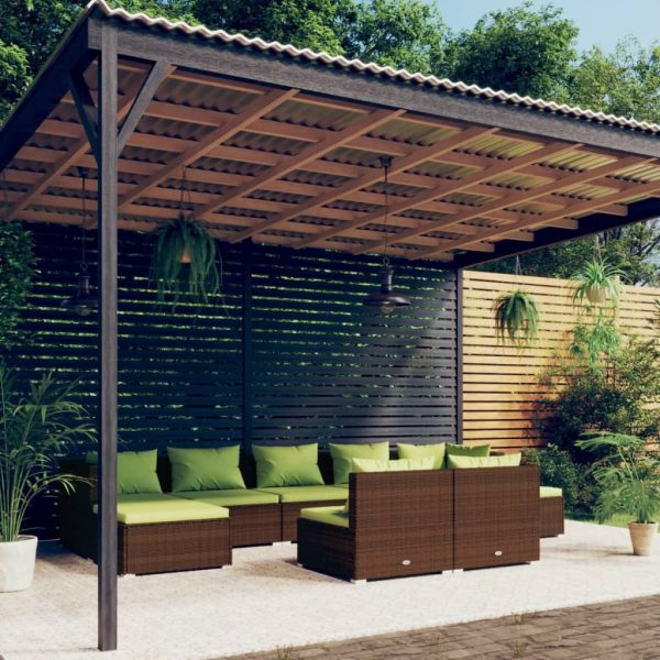 Garden Lounge Set with Cushions Brown Poly Rattan