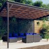 Garden Lounge Set with Cushions Grey Poly Rattan