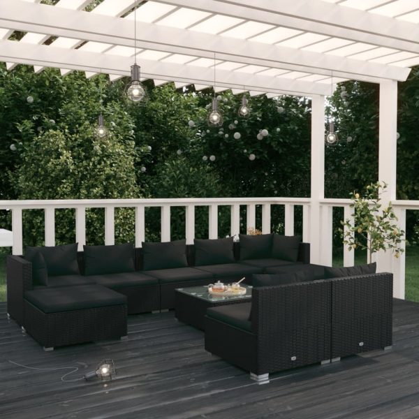 Garden Lounge Set with Cushions Black Poly Rattan