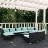 Garden Lounge Set with Cushions Black Poly Rattan