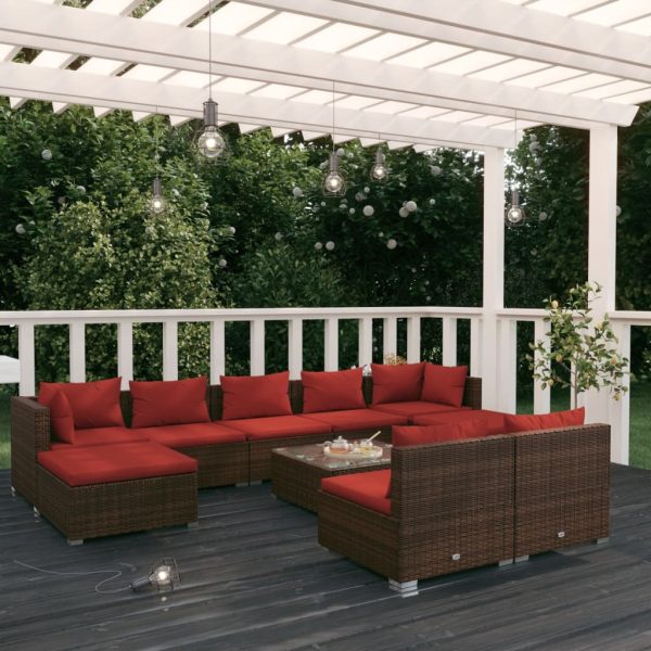 Garden Lounge Set with Cushions Brown Poly Rattan