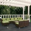 Garden Lounge Set with Cushions Brown Poly Rattan