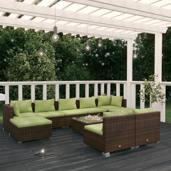 Garden Lounge Set with Cushions Brown Poly Rattan