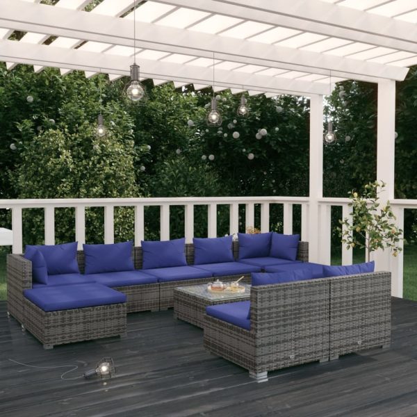 Garden Lounge Set with Cushions Grey Poly Rattan