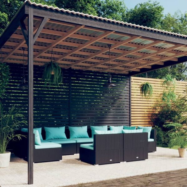 Garden Lounge Set with Cushions Black Poly Rattan