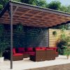 Garden Lounge Set with Cushions Brown Poly Rattan